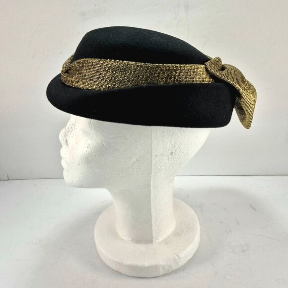 Vintage Bollman Doeskin Black Wool Felt Hat Bow Made in USA Mid Century. main image 14